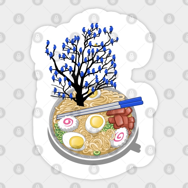 Ramen tree birds Sticker by albertocubatas